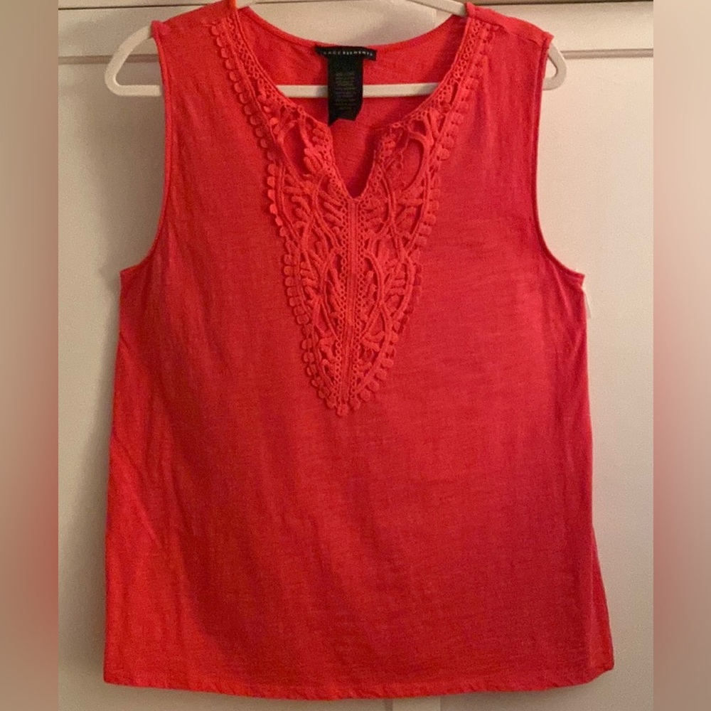 Grace Elements - 1X/ XXL Dark Orange Coral Tank Top w/ Embroidery - 100% Cotton